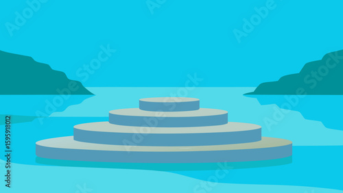 shallow lake stepped stone layers visible