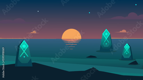 sunset miniature beach glowing runes