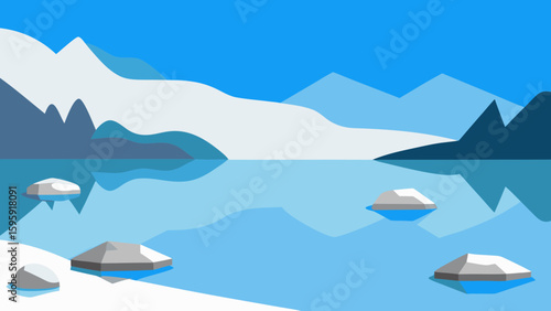 tranquil alpine lake snow dusted stones