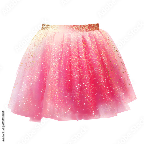Pink glittery skirt isolated on black background for fantasy or princess party