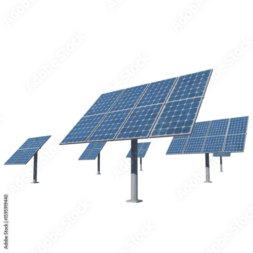 Modern solar panels generating clean energy on white background