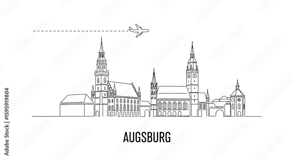Fototapeta premium Augsburg with Germany City Skyline Airplane Travel.