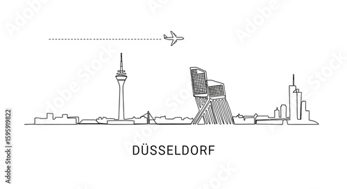 Dusseldorf Skyline Airplane Travel Concept.