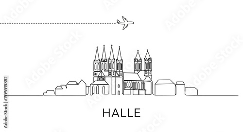 Halle Skyline with Germany Travel Line Art.