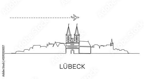 Lubeck Skyline Vector with Plane, Minimalist, and Travel.