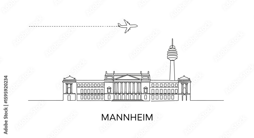 Obraz premium Mannheim Skyline with Germany Minimalist line art.