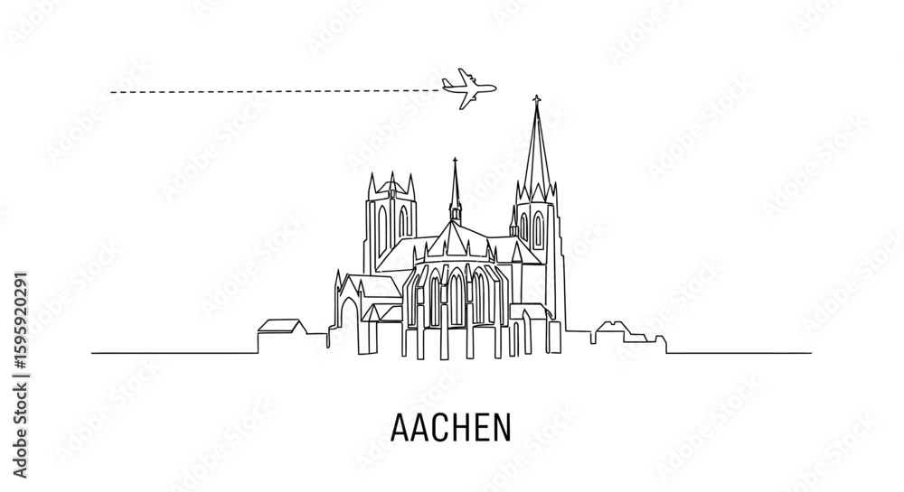 Fototapeta premium Aachen Line Art Travel Skyline Germany.