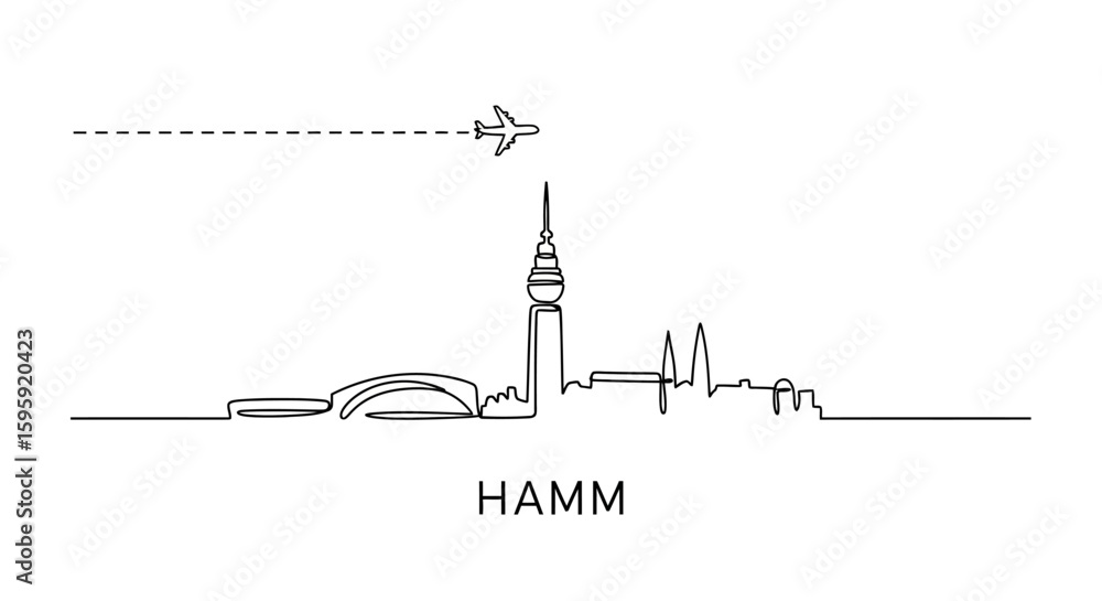 Fototapeta premium Hamm Cityscape Silhouette with Plane Travel.