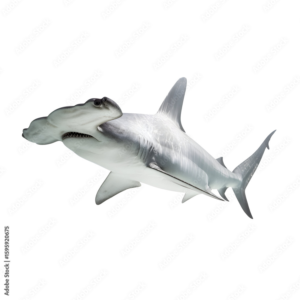 Obraz premium Hammerhead shark portrait: Majestic predator navigating dark oceanic depths