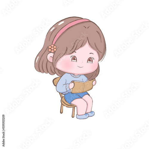cute girl clipart in pink dress cartoon style flat design for children artwork