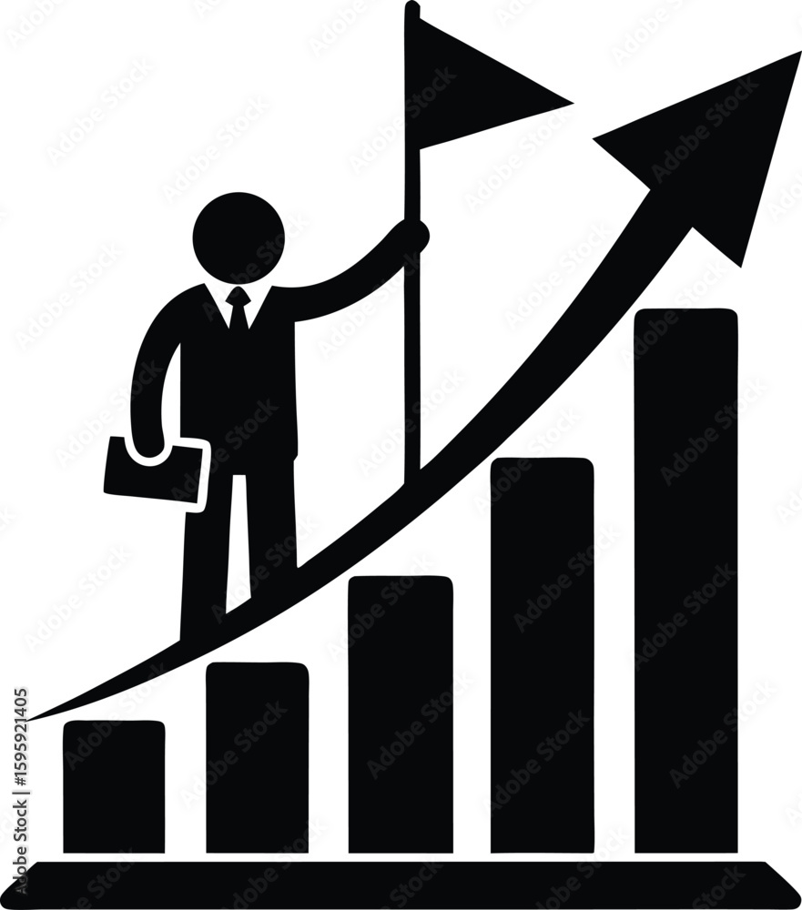 Career Growth and Success Vector Icon with Bar Chart Career Growth and Success Vector Icon with Bar Chart