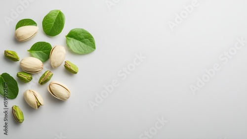 Wallpaper Mural Pistachios and Fresh Green Leaves Flat Lay pistachios green leaves fresh pistachio nut nuts leaf raw Torontodigital.ca