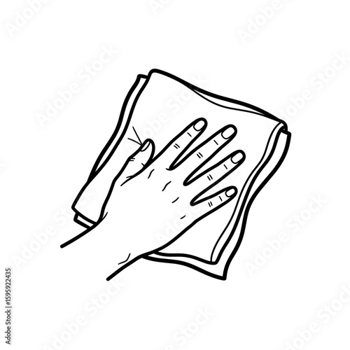 hand wiping surface, cleaning cloth, monochrome design, household cleaning tasks