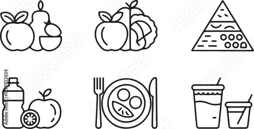 Healthy eating concept illustration with fruit and vegetable brain and a plate with eggs and melon representing a balanced diet and healthy lifestyle choices