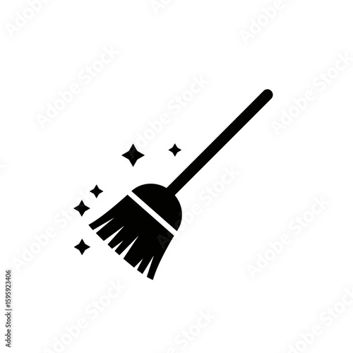 Broom icon design in black and white for cleaning concept