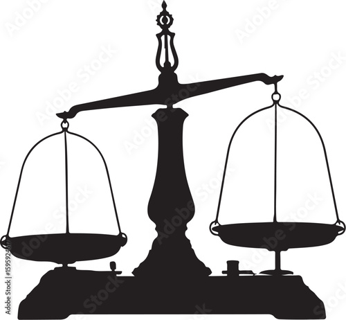 Vector art of vintage balance scale silhouette isolated on white background