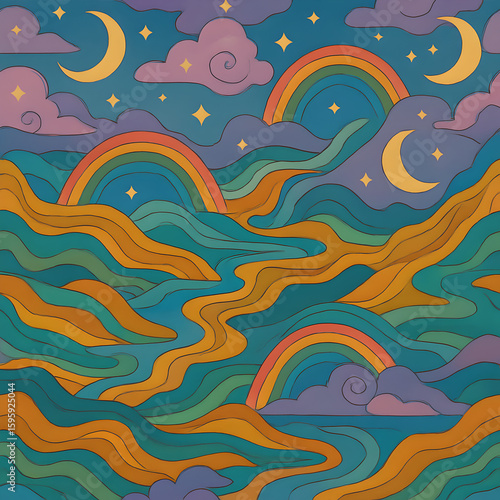 Mystical Night Landscape Pattern
