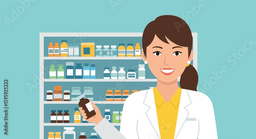 Pharmacist Holding Medicine Bottle in Pharmacy