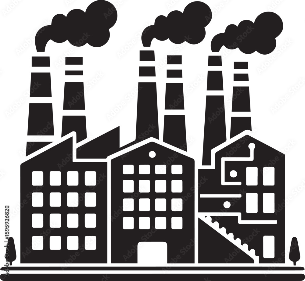 Naklejka premium Factory building silhouette vector illustration