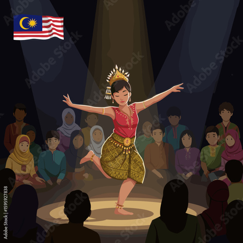 The colorful scene celebrates Malaysia’s cultural diversity and rich tradition of performing arts, representing various ethnic groups