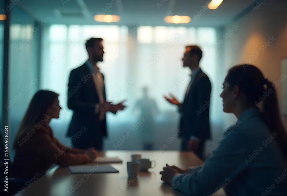 Fototapeta premium Generative AI depicts collaborative workspace in corporate environment, focused discussions and