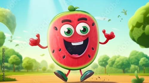 Watermelon Cartoon Icon Set Vector Design. A fun and modern set of stylized watermelon icons, including kawaii-style faces, seeds, and summer elements, designed with bright gradients and smooth edges