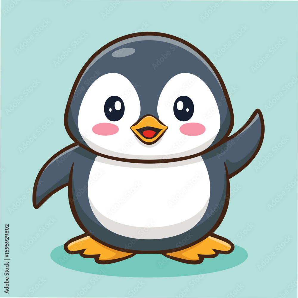 Obraz premium Cute penguin in kawaii-style vector illustration