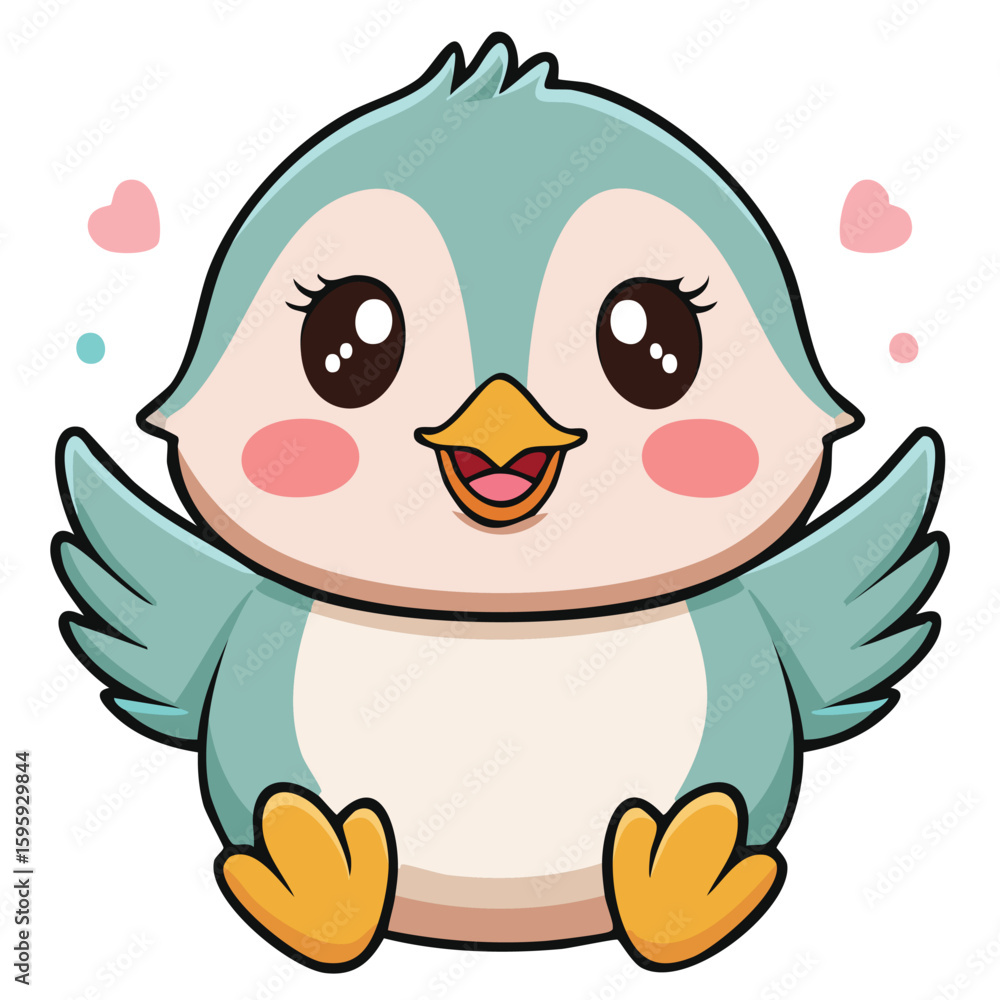 Obraz premium Cute chubby bird in kawaii-style vector illustration