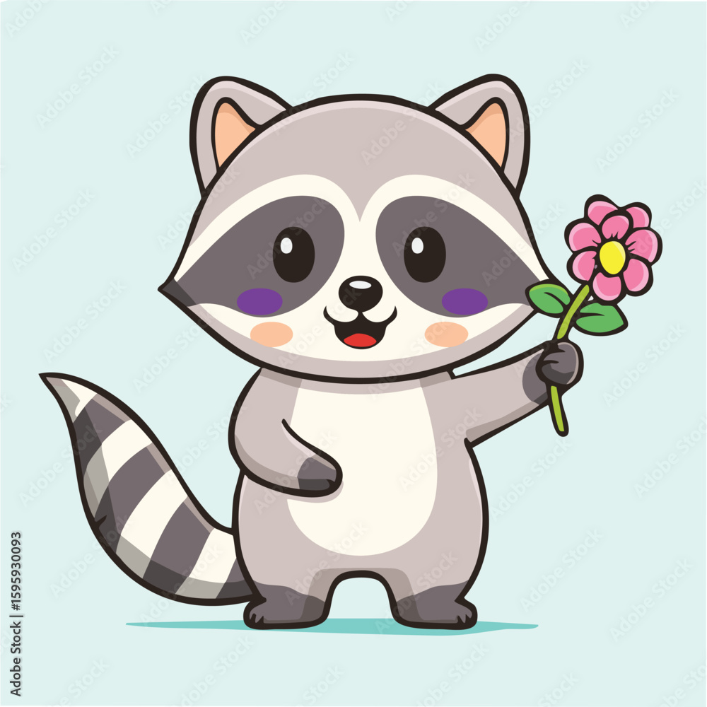 Fototapeta premium Cute raccoon in kawaii-style vector illustration