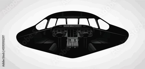 Futuristic black ufo spaceship cockpit interior view