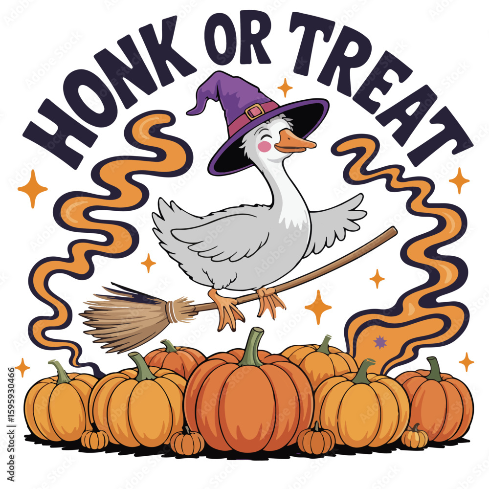 Fototapeta premium Honk or Treat Shirt, Halloween Spooky Goose T-shirt Vector, Retro Scary Goose Illustration, Silly Goose Halloween Clipart, Funny Animal Season Design 