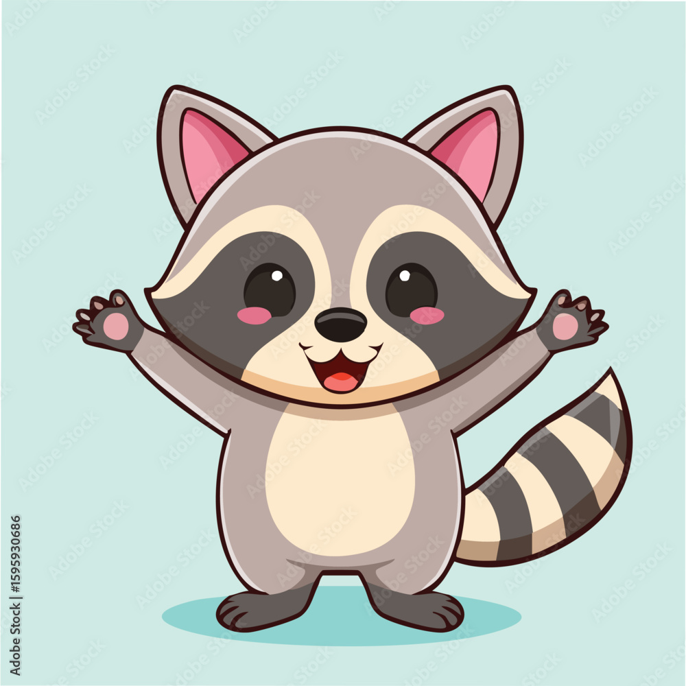 Obraz premium Cute raccoon in kawaii-style vector illustration