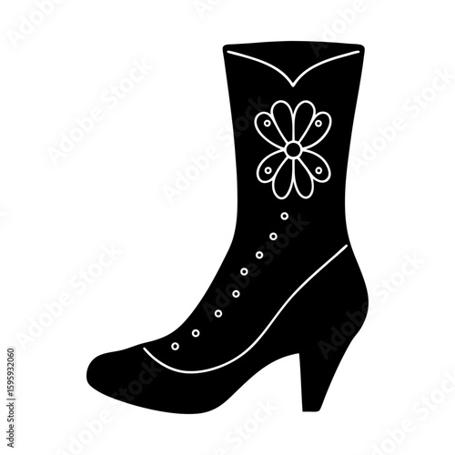 Elegant footwear fashion floral boot design vector illustration silhouette