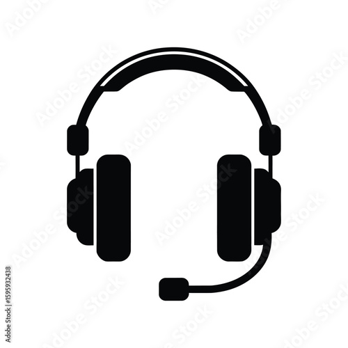 Black silhouette of a modern headset with microphone
