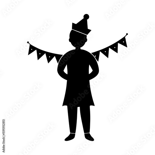Celebration party person with hat and flags festive occasion silhouette