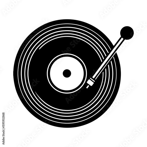 Vintage vinyl record player retro music turntable dj audio disc silhouette