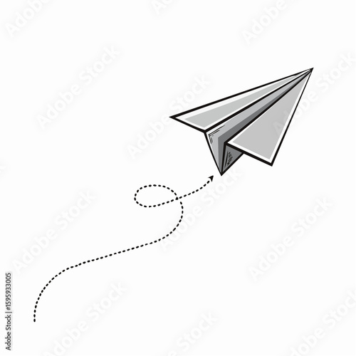 Paper airplane flies along a dotted path forming an arrow