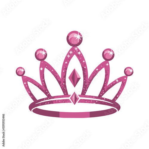 Pink crown tiara princess queen royal glitter sparkle jewel gem beauty fashion headwear vector design