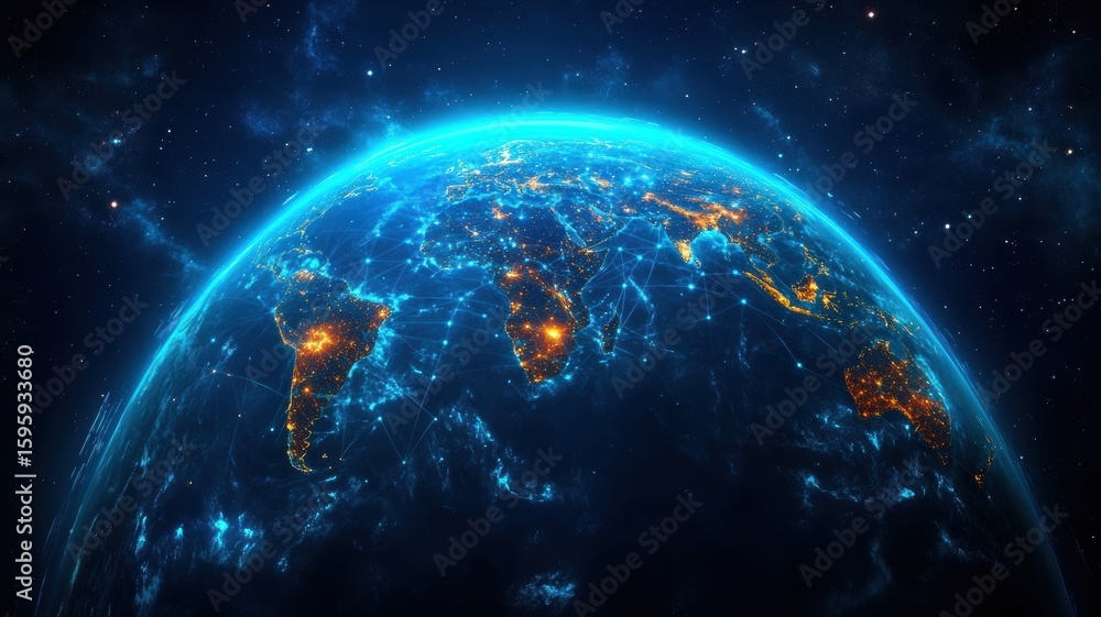 Obraz premium Global Network on Earth from Space - Data Connectivity and Technology Concept earth space technology