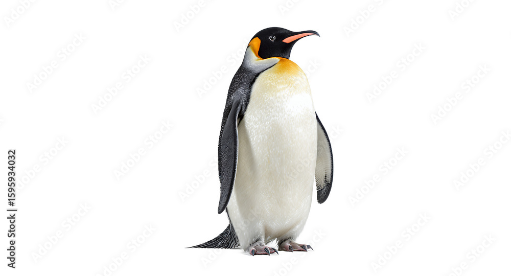 Fototapeta premium King Penguin Wildlife Antarctic Bird Animal Portrait Studio Shot White Background Feather