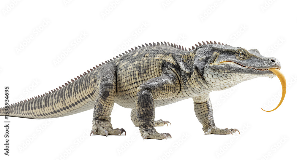 Obraz premium Large reptile with textured skin and long tail isolated on white background
