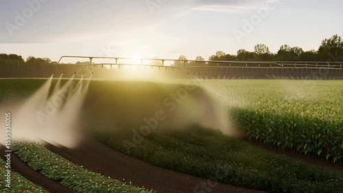 Smart Irrigation Valve Operates Efficiently in the Early Morning Sunlight Over a Lush Green Field