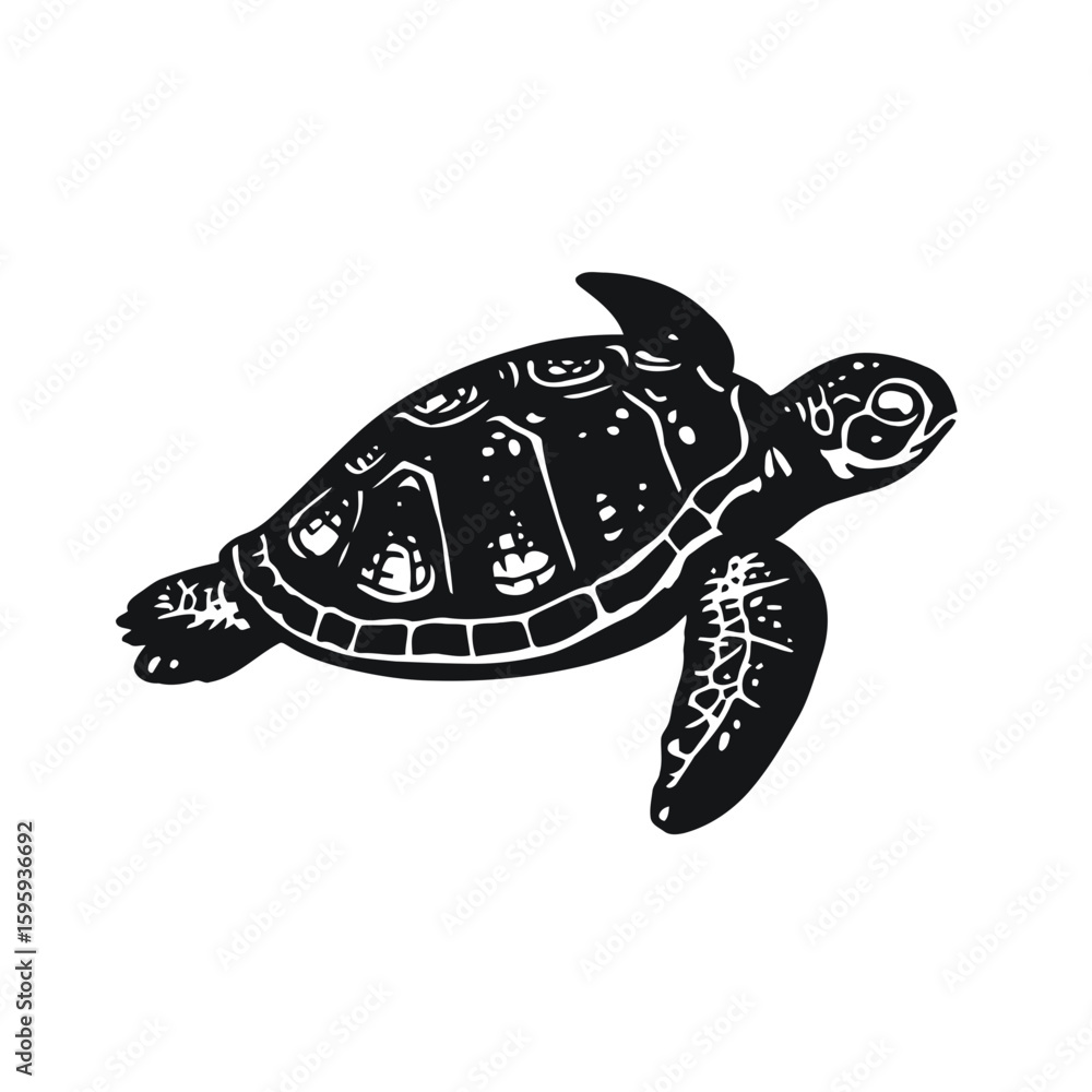 Obraz premium Underwater sea turtle vector illustration of a cute green reptile with a shell, isolated on white