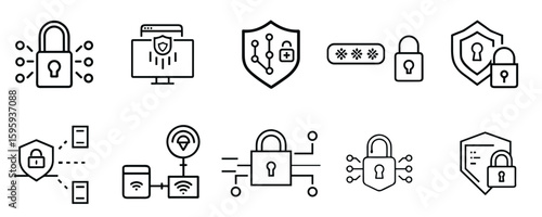 Cybersecurity icon set for blogs, websites, clipart, data protection, IT security, awareness, education, presentations, infographics