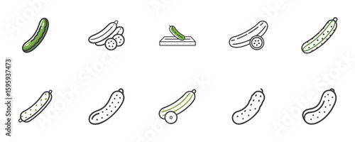 Cucumber icon set for blogs, websites, clipart, healthy eating, menu design, nutrition, education, awareness, presentations