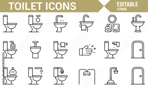Toilet, Sink, and Hygiene Icons for Bathroom, Plumbing, and Cleaning Projects