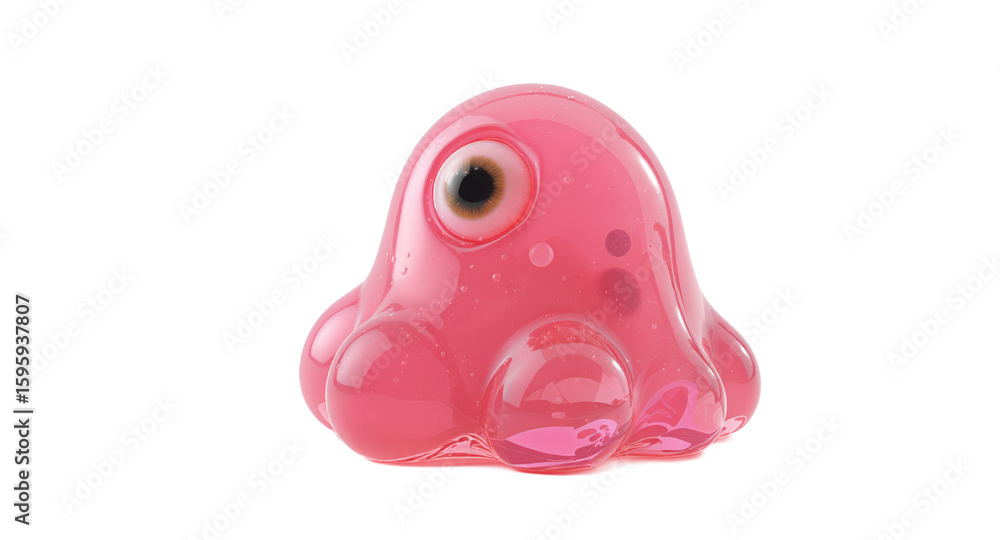 Fototapeta premium Pink Jelly Creature Cartoon Character Cute Blob 3D Render Digital Art Illustration