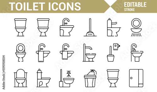 Toilet and Cleaning Tools Icon Set for Home and Commercial Use