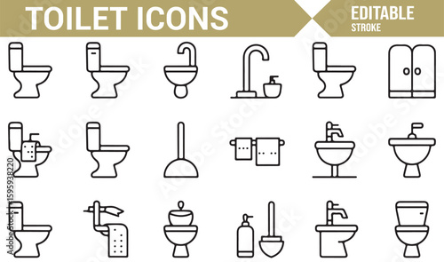 Bathroom and Toilet Icons Set for Sanitation and Hygiene Designs