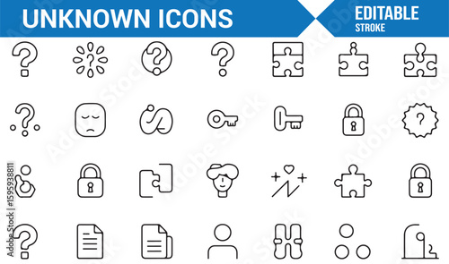Collection of Puzzle and Question Mark Icons Representing Mystery and Confusion
